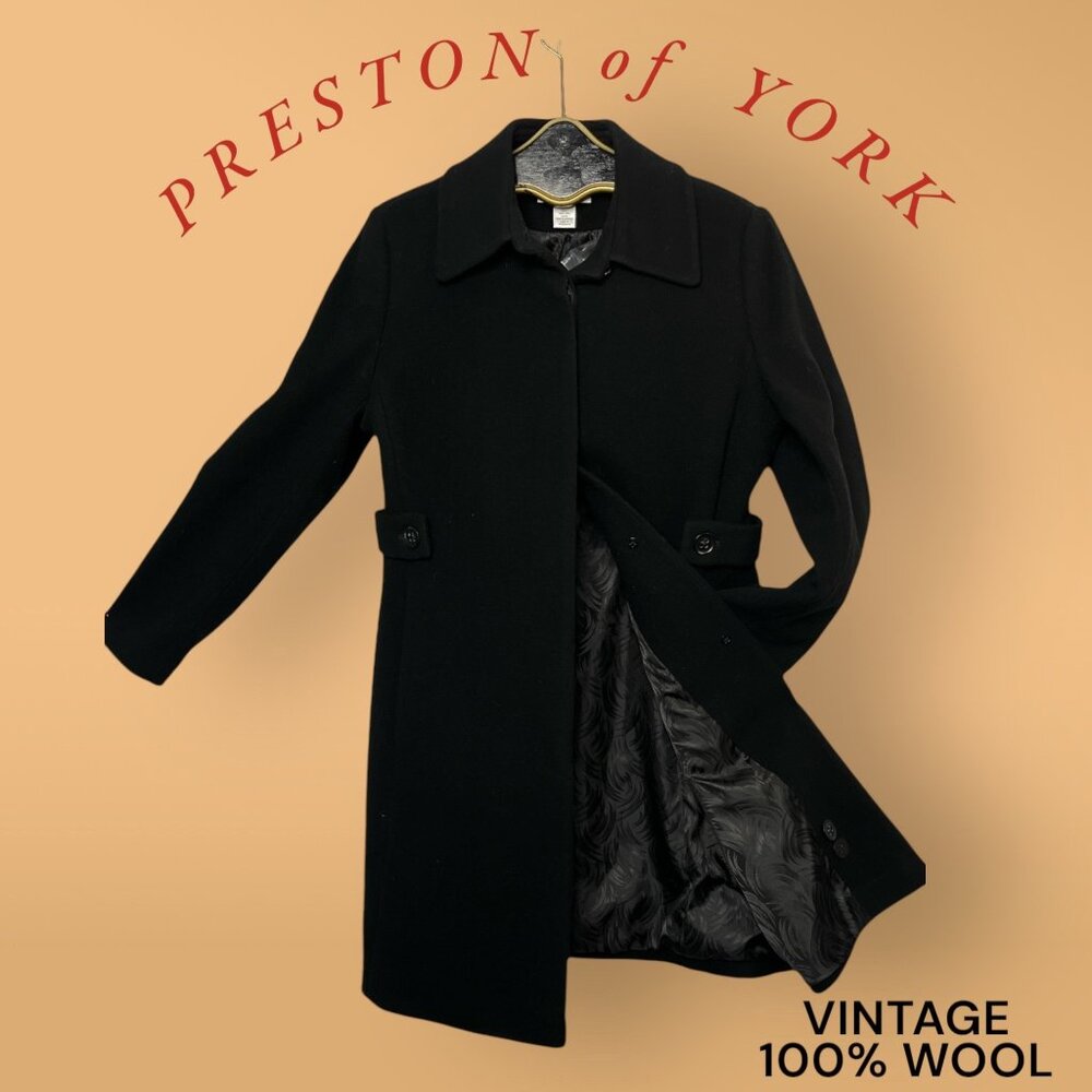 Preston Of York Vintage Women’s 100% Wool Black Mid-Length Coat Size 12 Winter